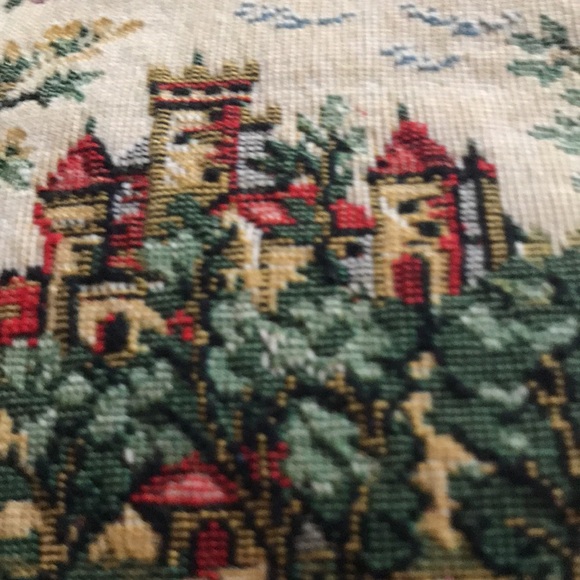 Vintage made in France tapestry castle surrounded by flowers 7 by 6 inches - Picture 4 of 4